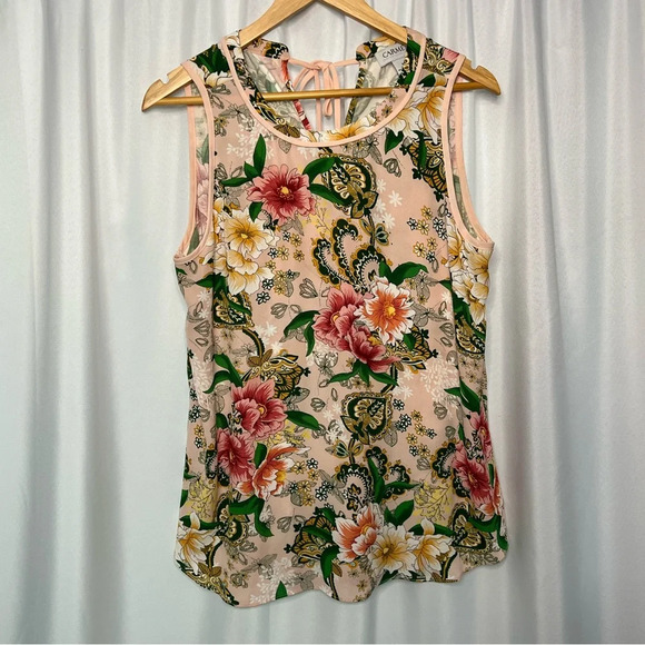 Carmen Marc Valvo Pink Floral Mixed Media Sleeveless Blouse - size Small - Picture 2 of 10